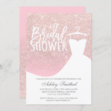 Pastel pink glitter elegant dress Bridal shower Invitations