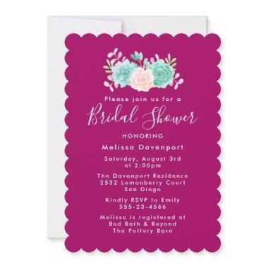 Pastel Pink & Green Floral Bouquet Bridal Shower Invitations