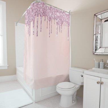 *~* Pastel Pink Lavender Purple Glitter Drip AP7 Shower Curtain