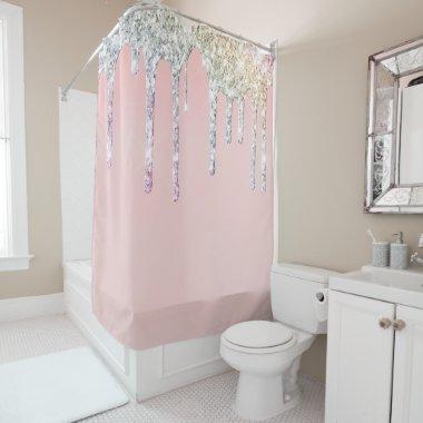 *~* Pastel Pink OMBRE GLITTER Drip Magenta AP7 Shower Curtain