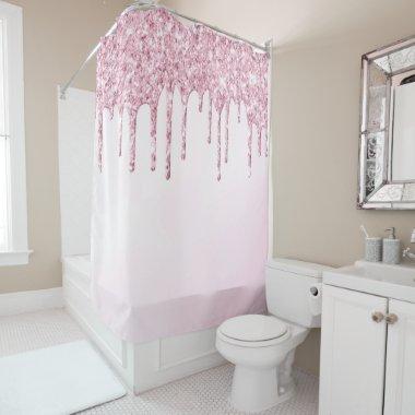 *~* Pastel Pink Ombre Violet Glitter Drip AP7 Shower Curtain