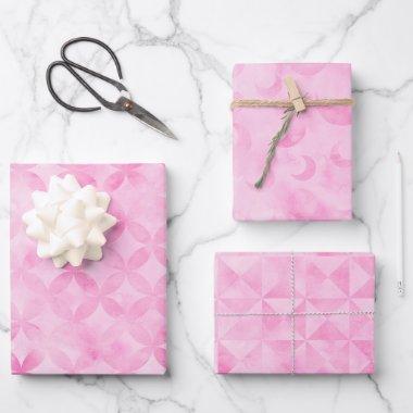 Pastel Pink Watercolor Geometric Moon Print Wrapping Paper Sheets
