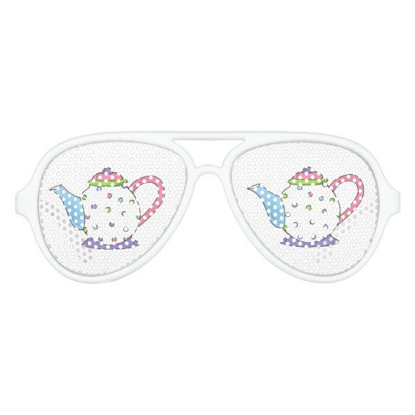 Pastel Polka Dot Teapot Tea Party Bridal Shower Aviator Sunglasses