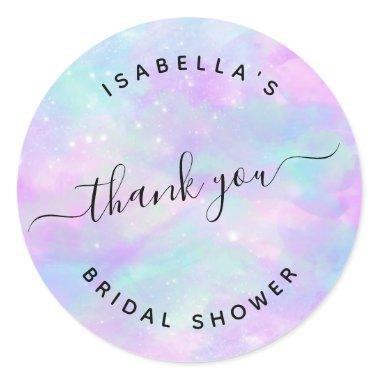 pastel rainbow marble bridal shower Favor Classic Round Sticker