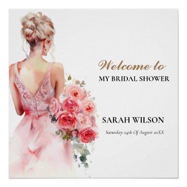 Pastel Rose Watercolor Wedding Gown Bridal Shower Poster