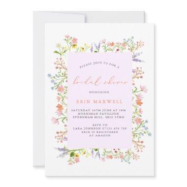 Pastel Rustic Wildflower Frame Bridal Shower Invitations