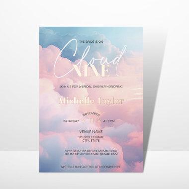 Pastel She's on Cloud Nine Bridal Shower Foil Invitations