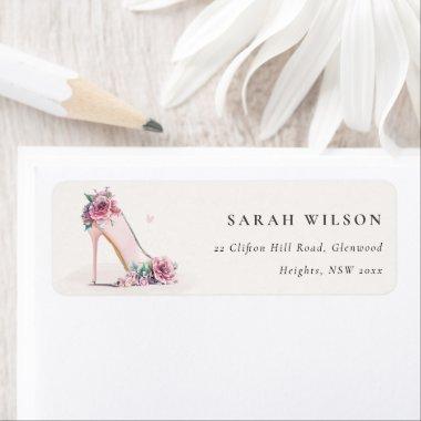 Pastel Soft Blush Pink High Heels Floral Address Label