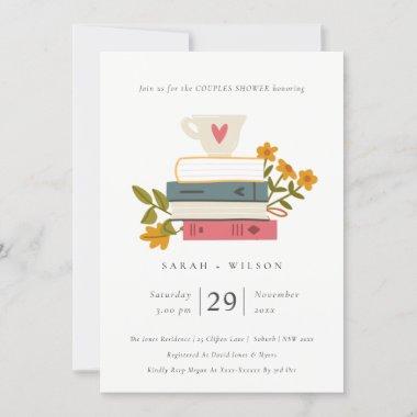 Pastel Stacked Books Floral Couples Shower Invite