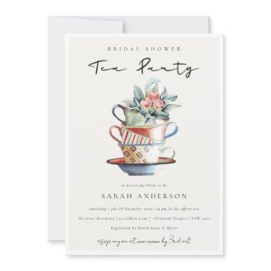 Pastel Stacked Cups Bridal Shower Tea Party Invite