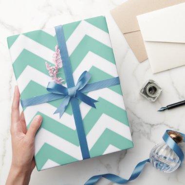 Pastel Turquoise & White Chevron Wedding Birthday Wrapping Paper