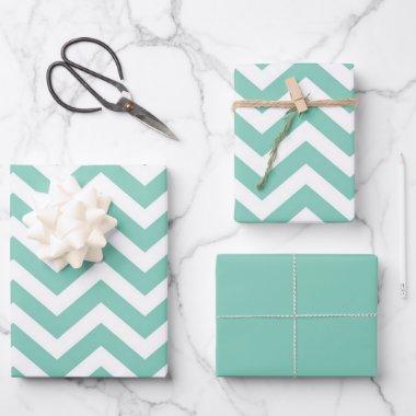 Pastel Turquoise & White Chevron Wedding Birthday Wrapping Paper Sheets