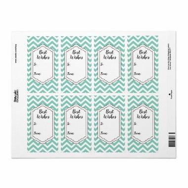 Pastel Turquoise & White Chevron Wedding Label Tag