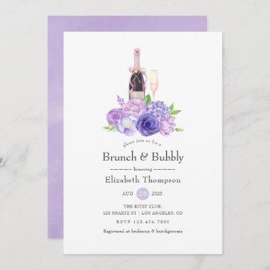 Pastel Violet Floral Brunch & Bubbly Bridal Shower Invitations