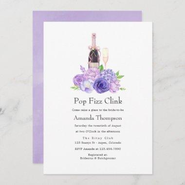 Pastel Violet Floral Pop Fizz Clink Bridal Shower Invitations