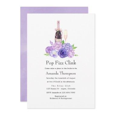 Pastel Violet Floral Pop Fizz Clink Bridal Shower Invitations