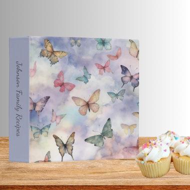 Pastel Watercolor Butterflies in Flight Recipe 3 Ring Binder