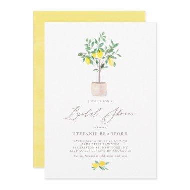 Pastel Watercolor Lemon Tree Summer Bridal Shower Invitations