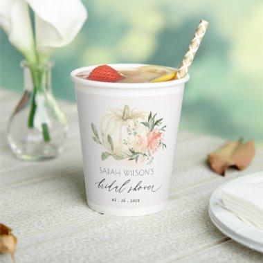 Pastel White Pumpkin Blush Floral Bridal Shower Paper Cups