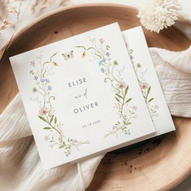 Pastel Wildflower Frame Wedding Napkins