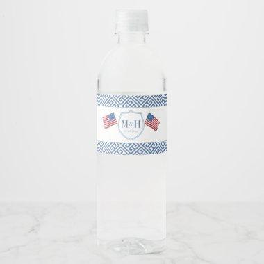 Patriotic July 4th Monogram Wedding Shower Party Water Bottle Label