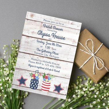 Patriotic Love II Rustic 4th of July Bridal Shower Invitations