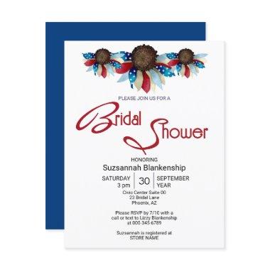 Patriotic Red White Blue Top Border Half Flowers Invitations