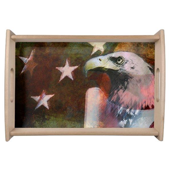 Patriotic Serving Tray U.S Flag and Bald Eagle
