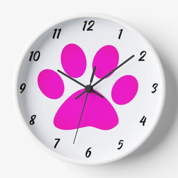Paw Patterns Hot Pink Black White Custom Cute Clock