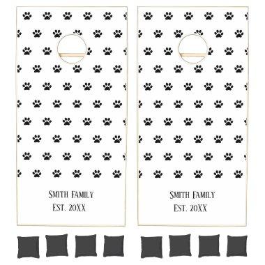 Paw Prints Family Beach House Black White Elegant Cornhole Set