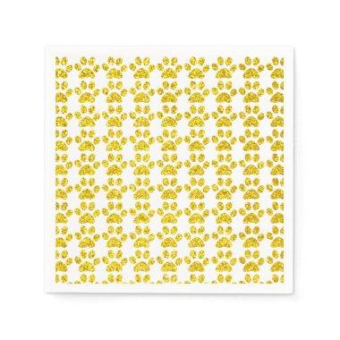 Paw Prints Gold Glitter White Sparkly Cute Holiday Napkins