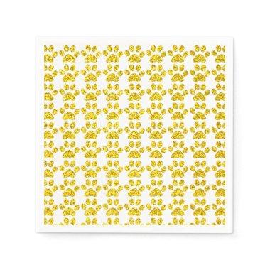 Paw Prints Gold Glitter White Sparkly Cute Holiday Napkins