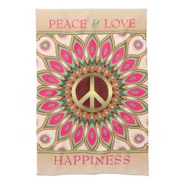 Peace Love Pink Sunflower Tea Towel