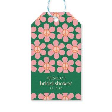 Peace Sign Flower Green Pink Custom Bridal Shower Gift Tags