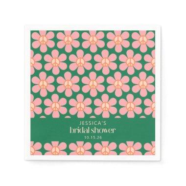 Peace Sign Flower Green Pink Custom  Napkins