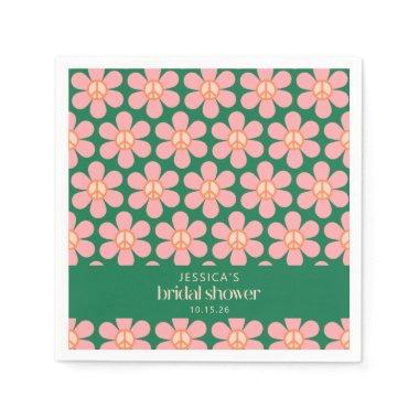 Peace Sign Flower Green Pink Custom Bridal Shower Napkins