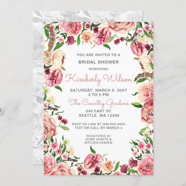 Peach and Coral Flowers Floral Bridal Shower Invitations