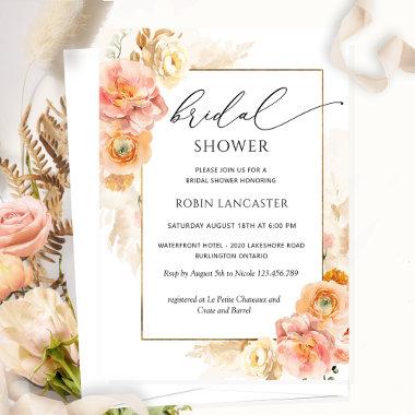 Peach and Cream Floral Bridal Shower /Brunch Invitations