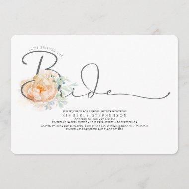 Peach and Cream Floral Script Bridal Shower Invitations