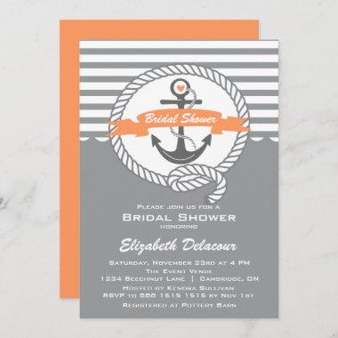 Peach and Grey Nautical Bridal Shower Invitations