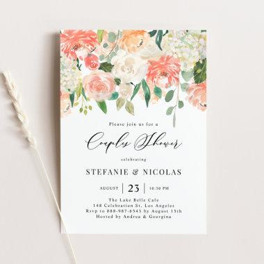 Peach and Ivory Watercolor Flowers Couples Shower Invitations