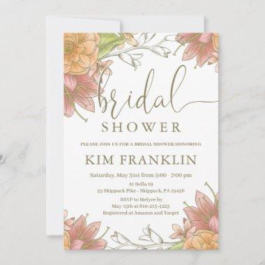 Peach and Olive Floral Bridal Shower Invitations