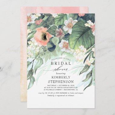 Peach and Pink Floral Bohemian Bridal Shower Invitations