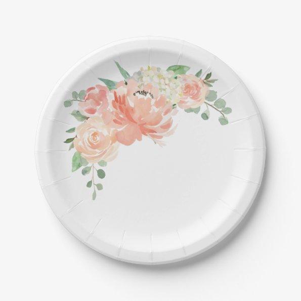 Peach and Pink Pastel Watercolor Floral Paper Plates