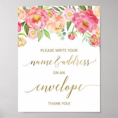 Peach and Pink Peony Address An Envelope Sign