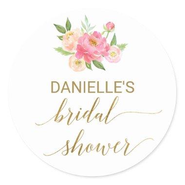 Peach and Pink Peony Bridal Shower Favor Sticker