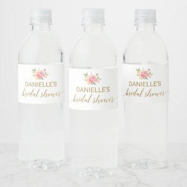 Peach and Pink Peony Flowers Bridal Shower Water Bottle Label