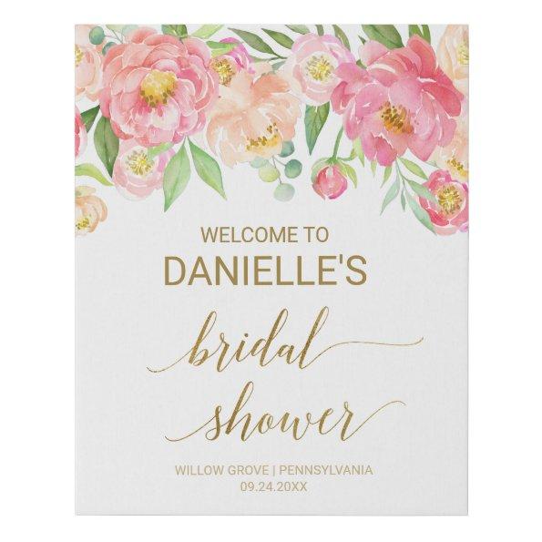 Peach and Pink Peony Flowers Bridal Shower Welcome Faux Canvas Print
