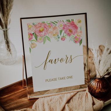 Peach and Pink Peony Flowers Favors Sign
