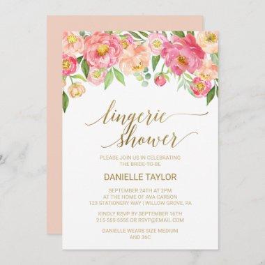 Peach and Pink Peony Flowers Lingerie Shower Invitations